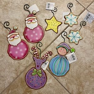 NWT Lot of 7 Sugar Cookie Style Flat Metal Christmas Ornaments